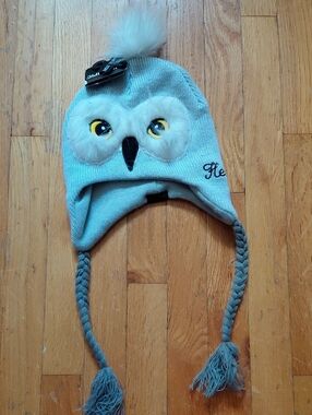 Kids Light Grey Owl Pom-Pom Winter Hat with Earflaps